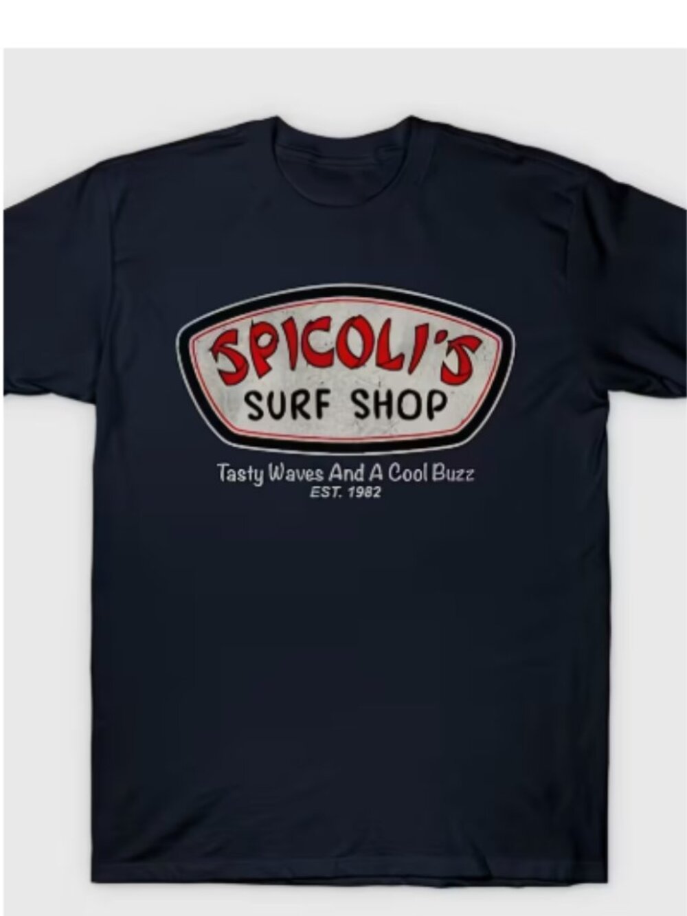 NEW Black Unisex Short Sleeve Crew Neck T-Shirt w/Spicoli's Surf Shop -Medium